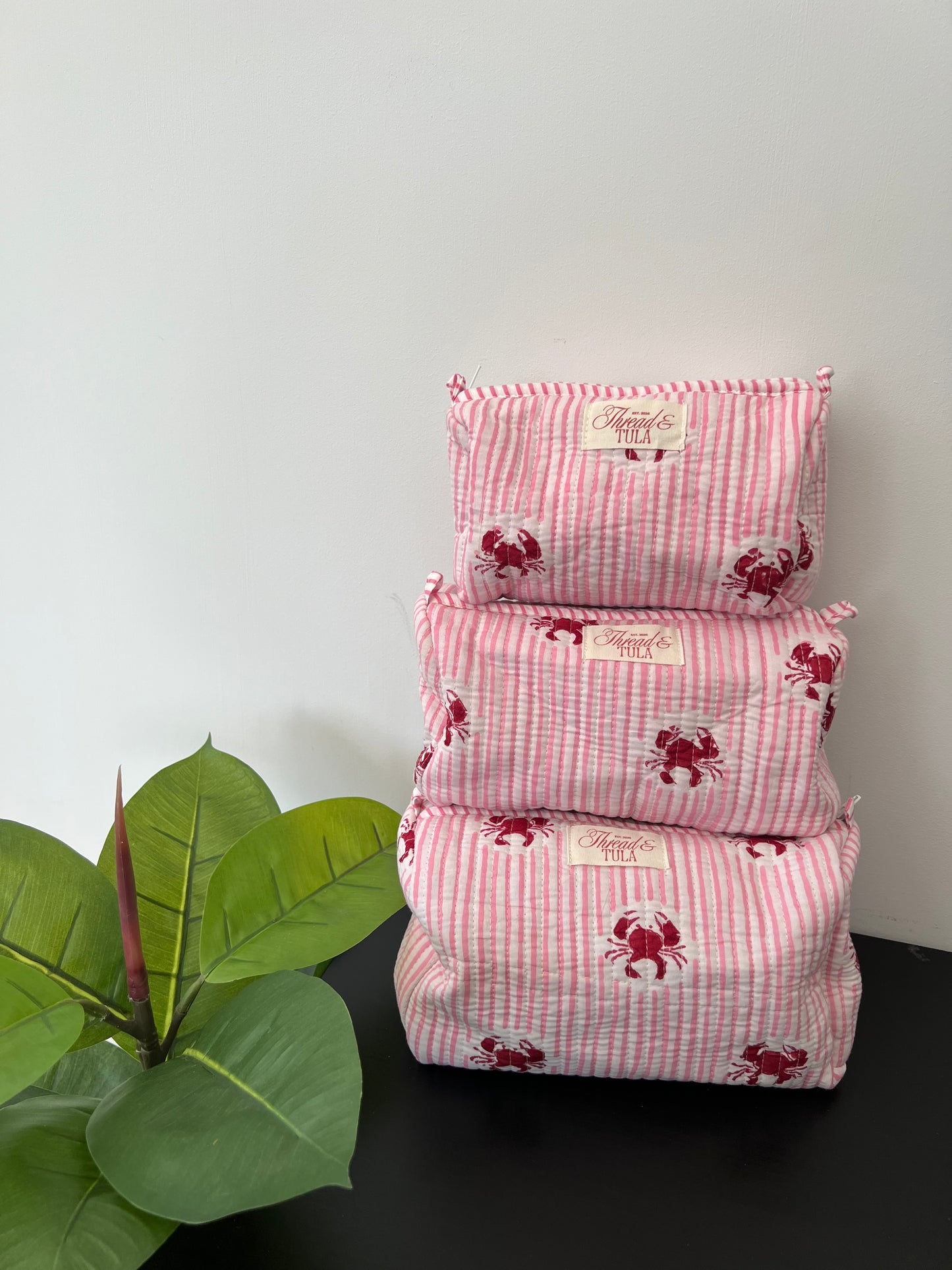 Lal Crab Pink Stripe Pouches