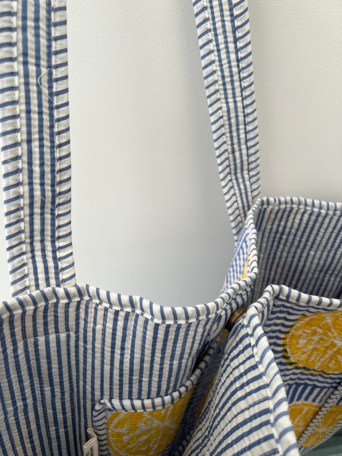 Nimbu Blue Striped Tote Bag