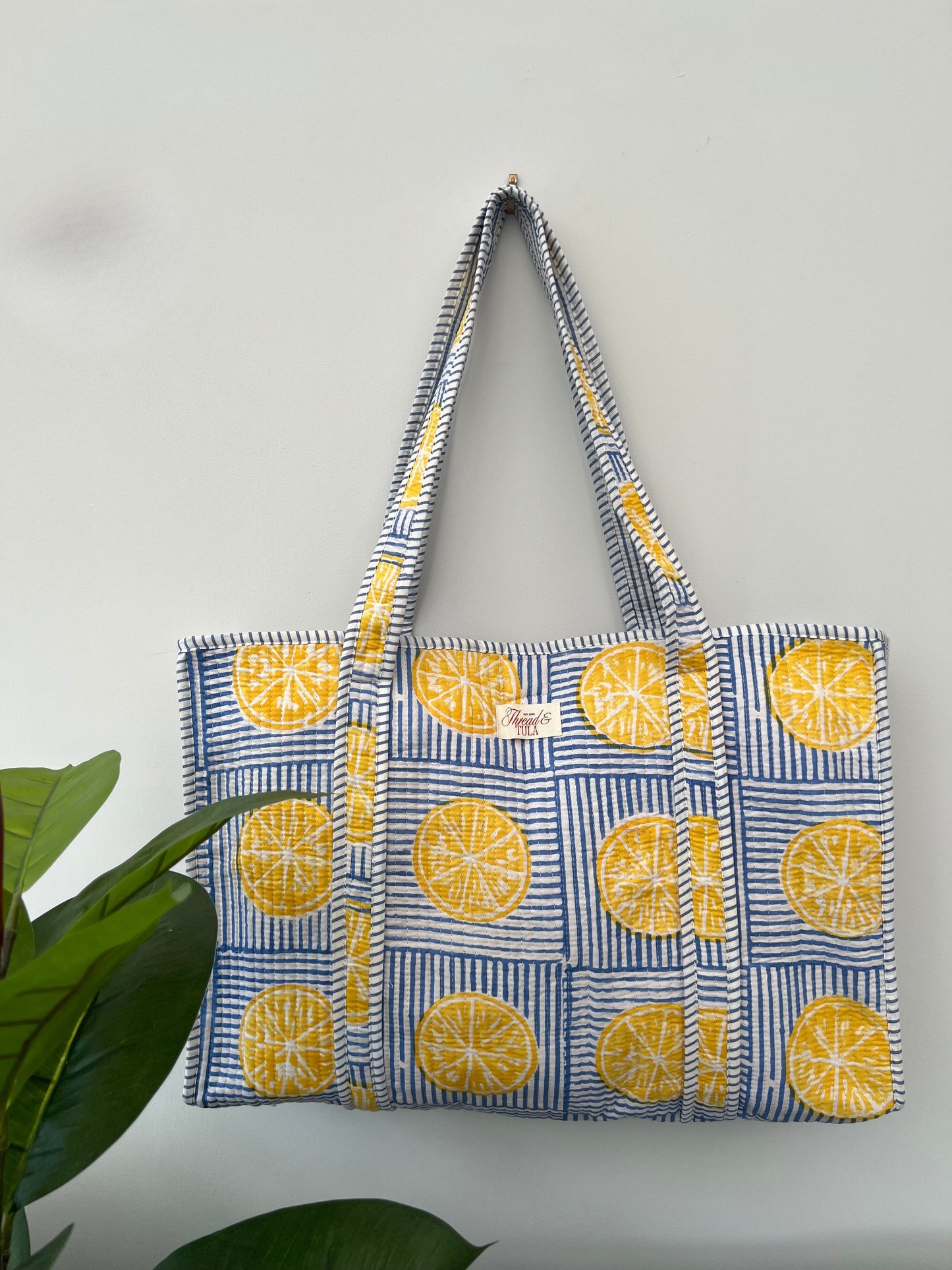 Nimbu Blue Striped Tote Bag