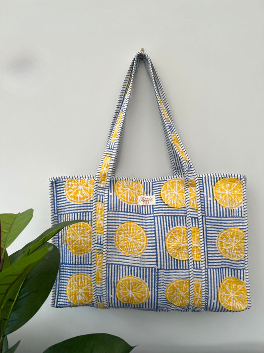Nimbu Blue Striped Tote Bag