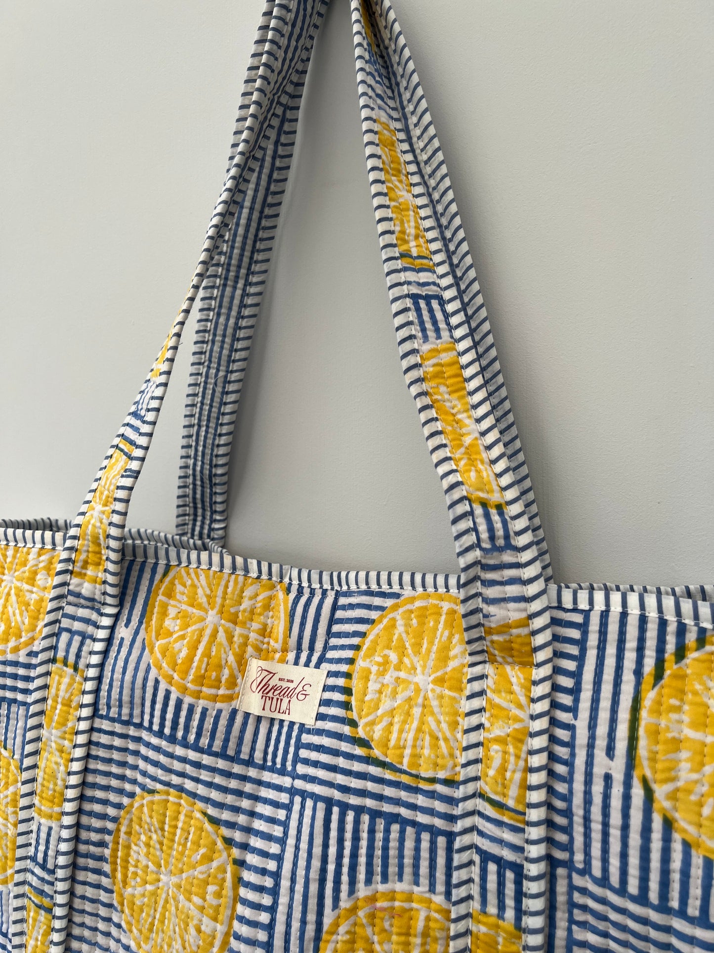 Nimbu Blue Striped Tote Bag
