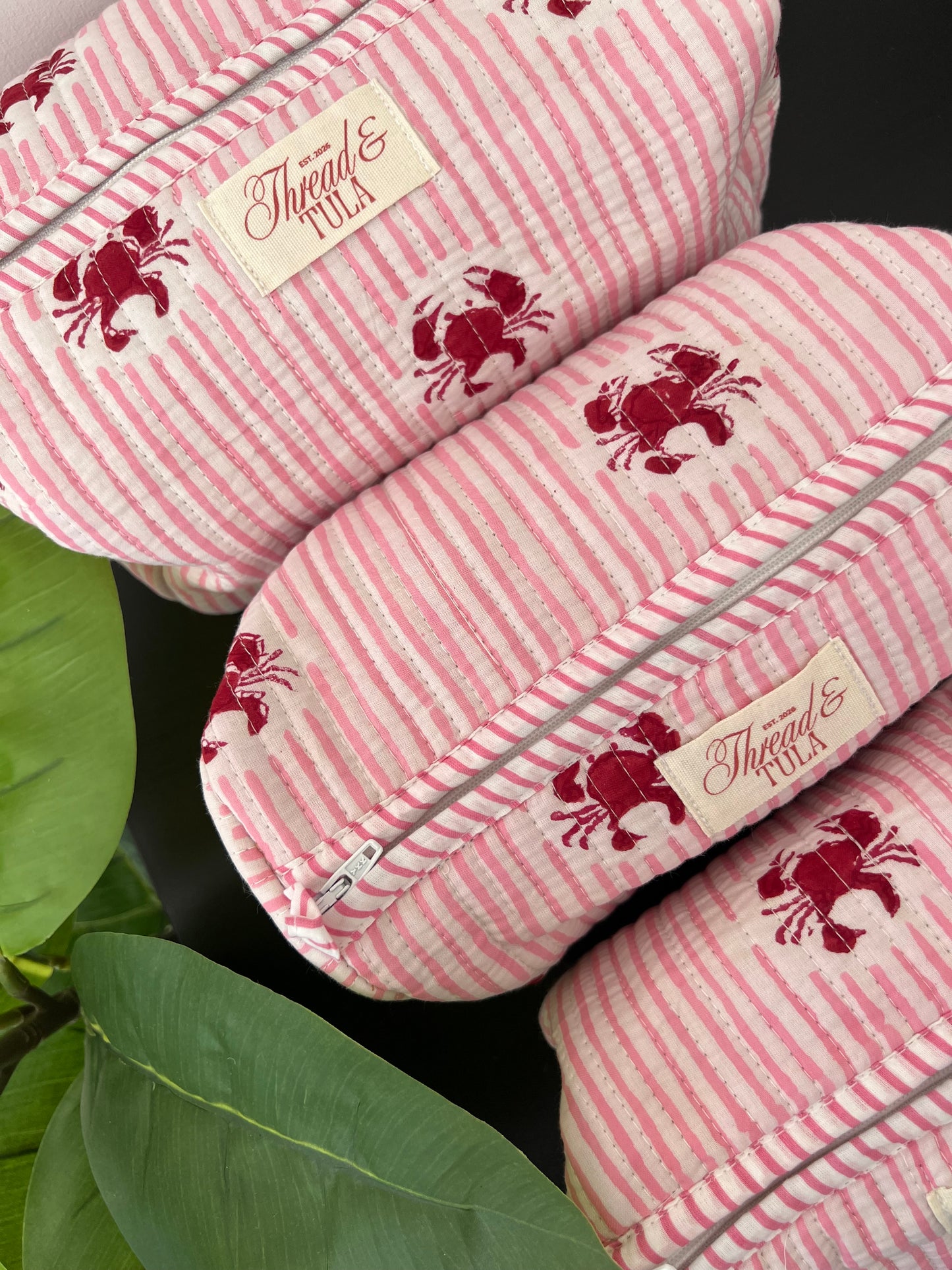 Lal Crab Pink Stripe Pouches
