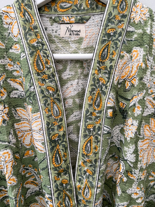 Pistachio Calm Cotton Waffle Robe